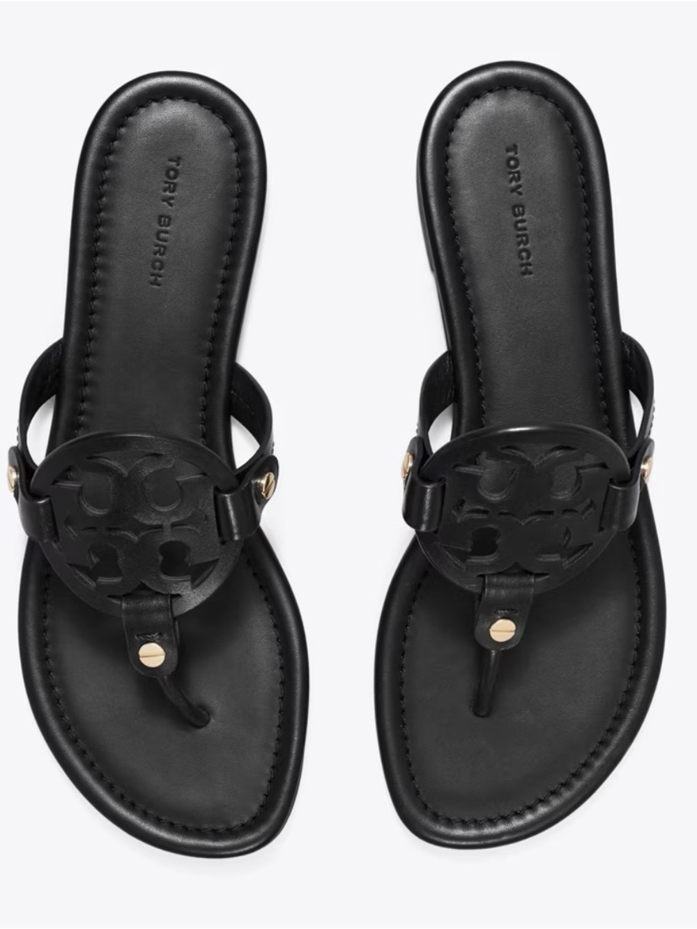 Tory Burch Miller Leather Cutout Logo Thong Sandals in Black